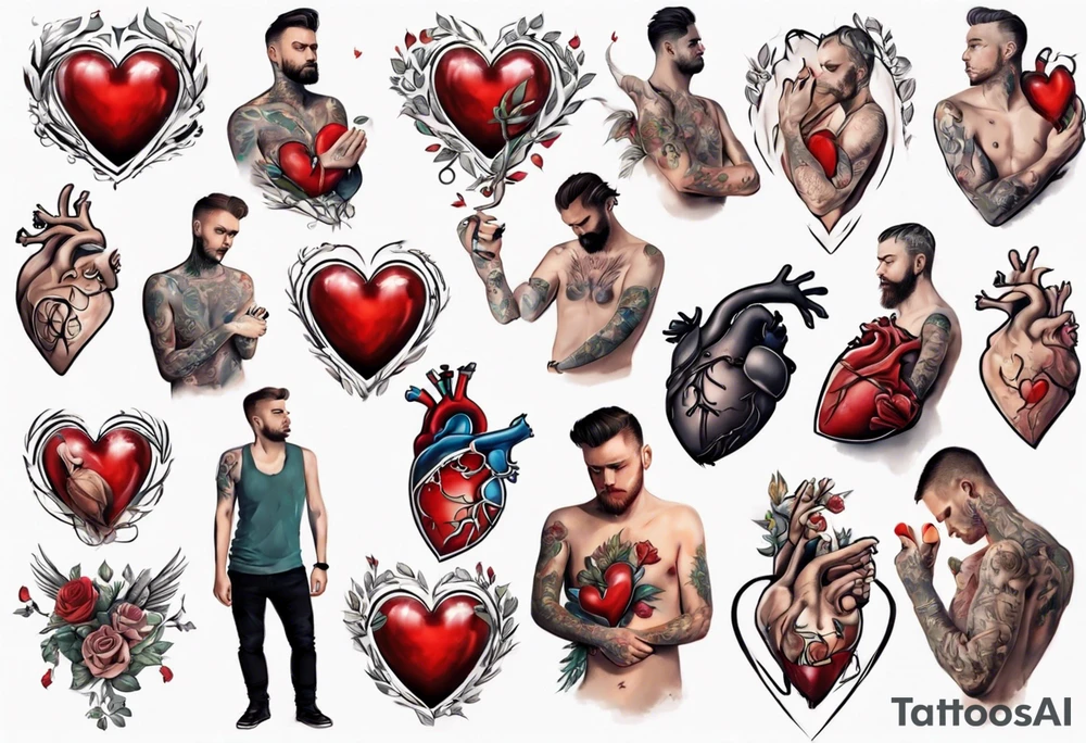 Man holding his heart tattoo idea
