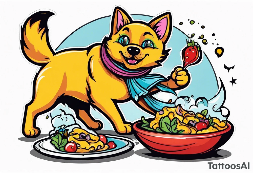 Dog eating  black cat tattoo idea