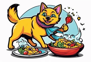 Dog eating  black cat tattoo idea
