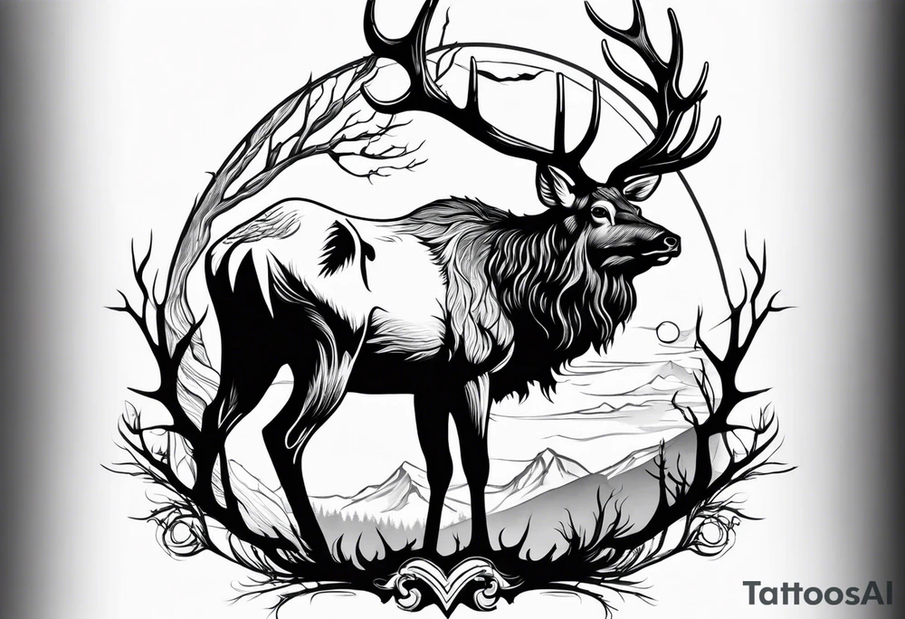 Leshy riding elk tattoo idea