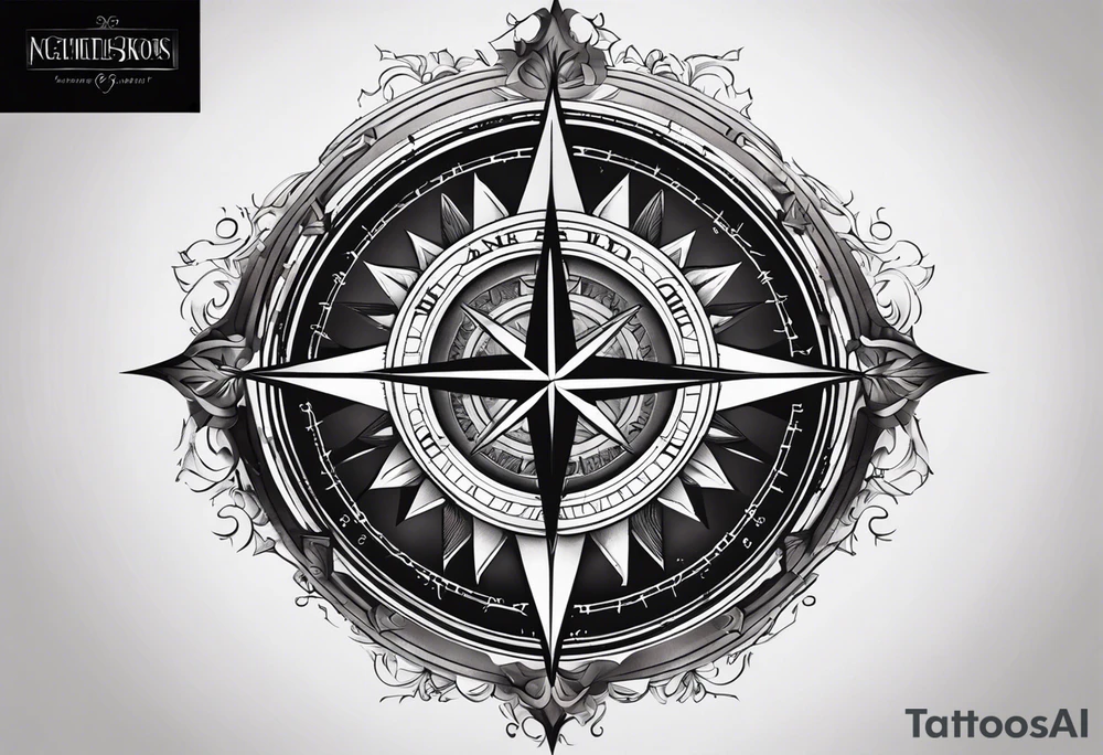 Christian cross inside a compass tattoo idea