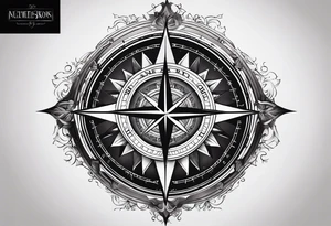 Christian cross inside a compass tattoo idea