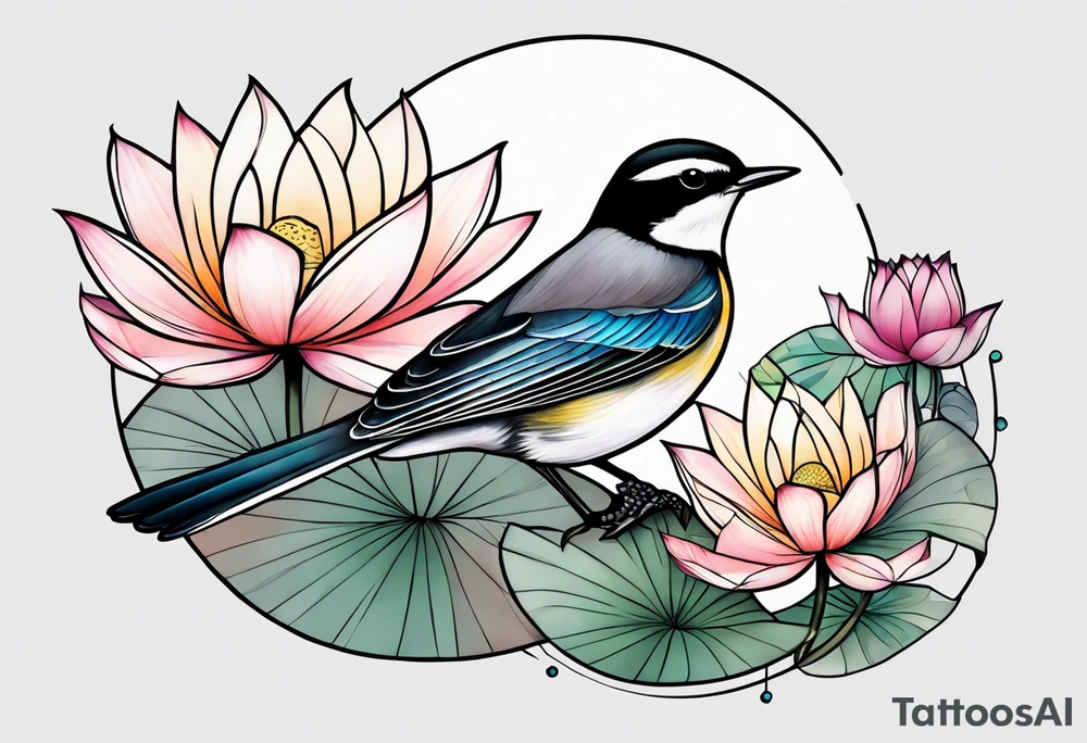 wagtail and lotus tattoo idea
