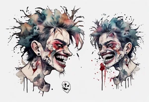 a pale biped with messy hair, black eyes, and mouth full of broken teeth tattoo idea