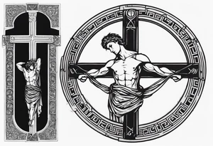 Crucified man inside a circle of Roman numerals with roman numerals on it tattoo idea