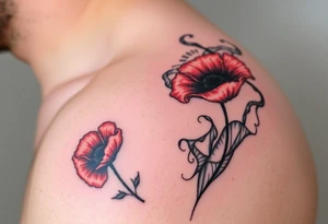 Big army inspired ,Aries, 2 red poppy’s, and smoke tattoo idea