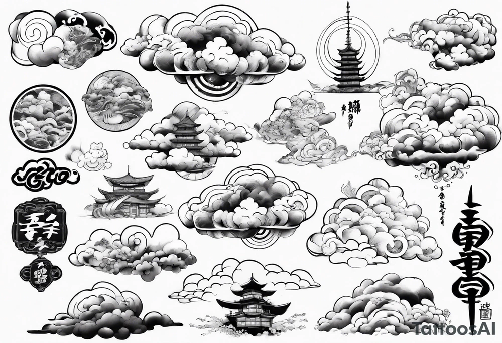 Japanese cloud with gojo anime tattoo idea