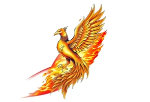 magnificent phoenix rising from golden flames with trailing embers tattoo idea