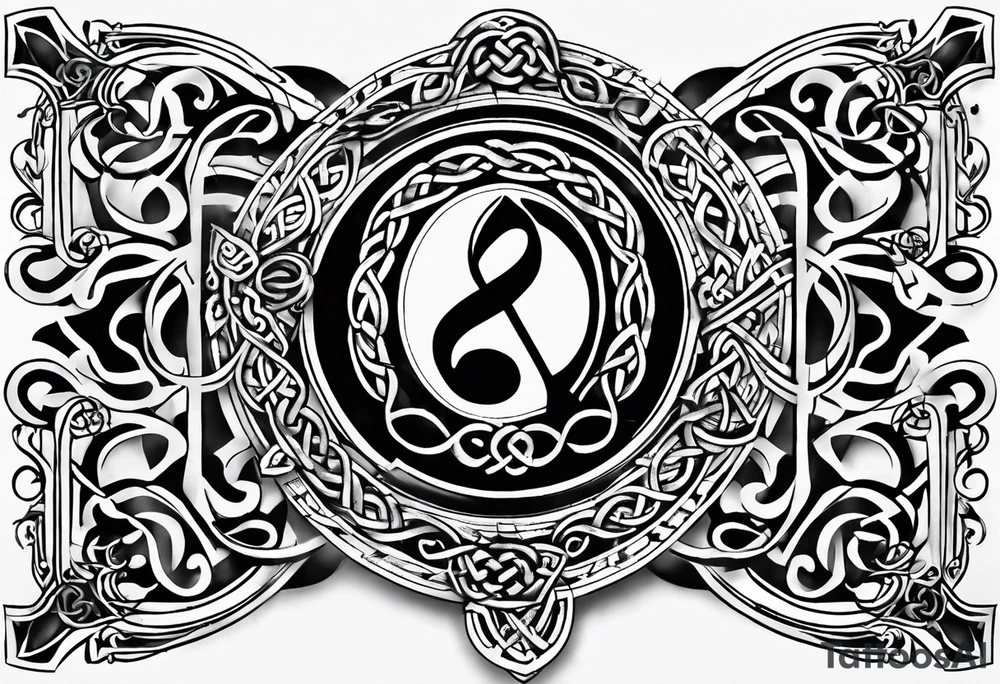 Celtic styling, anchor, bass clef note, treble clef note, dog paw print, half sleeve, forearm tattoo idea