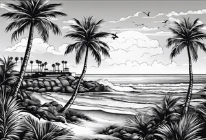 Beer Drinking 
California Palm Trees Beach tattoo idea