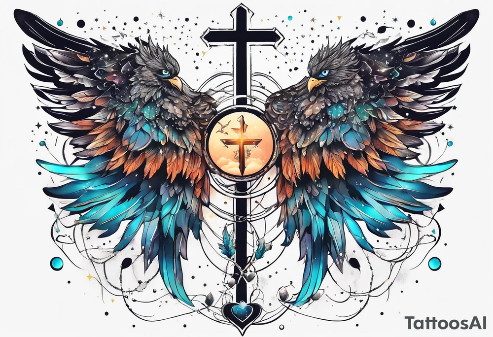 Constellation, wing , animal, snow , cross tattoo idea
