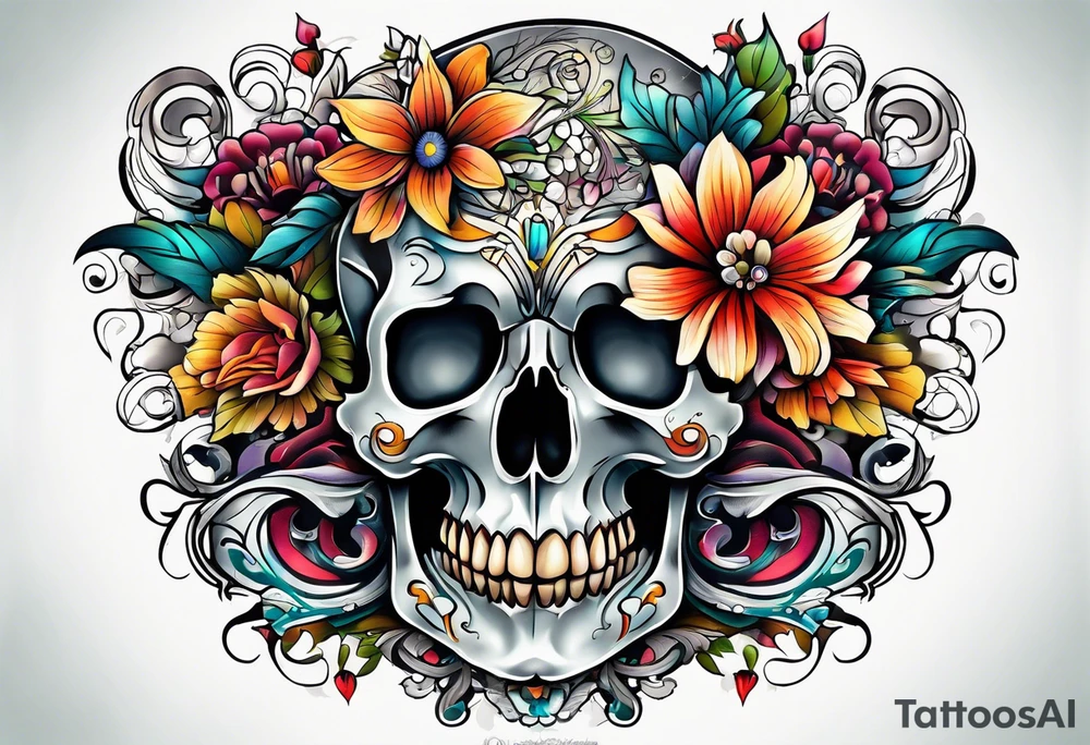 vintage colorful floral print tattoo idea