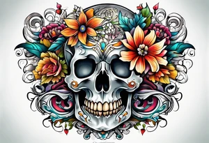 vintage colorful floral print tattoo idea