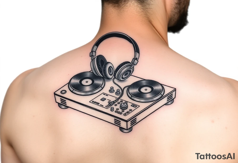 DJ turntables and headphones tattoo idea