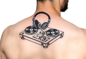 DJ turntables and headphones tattoo idea