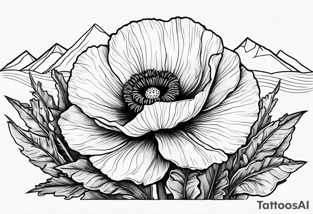 one poppy flower with an anchor and mountains behind it tattoo idea one poppy flower with an anchor and mountains behind it tattoo idea