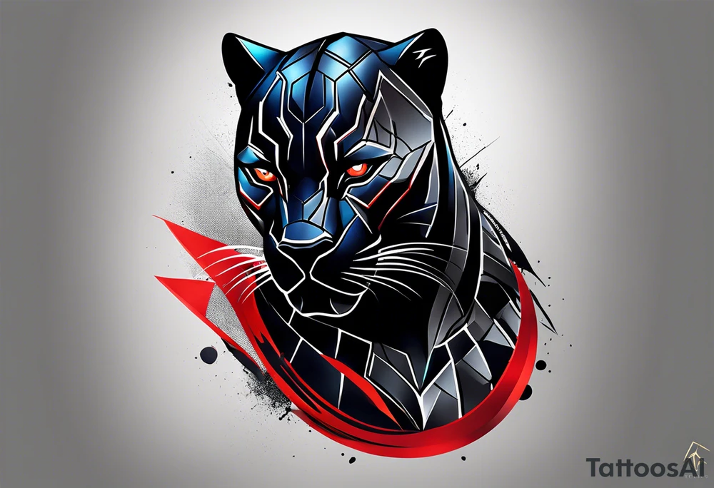 unique black panther tattoo, dynamic pose, showcasing its strength and grace, striking red eyes, intense and captivating elements, artistic flair, blending realism with abstract elements tattoo idea