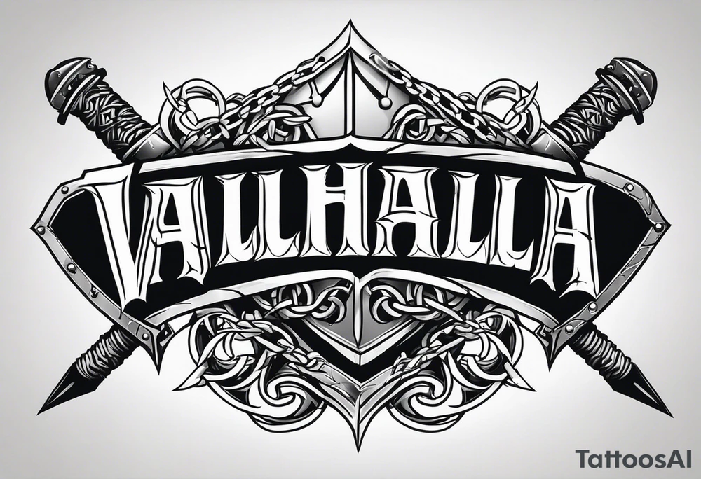 Valhalla sword shield barb wire chain tattoo idea