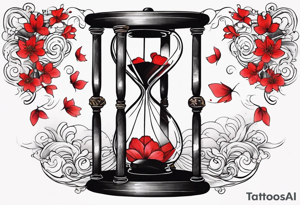 Hour glass, with falling petals tattoo idea