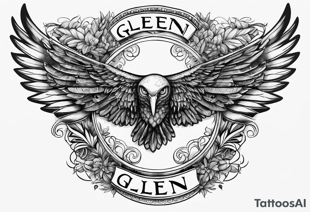 Wings with the word Glenn in the middle tattoo idea