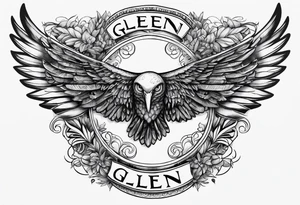 Wings with the word Glenn in the middle tattoo idea