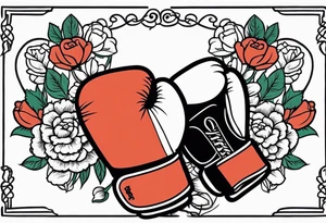 boxing gloves and flowers around the gloves  bold colors traditional old school vintage tattoo idea