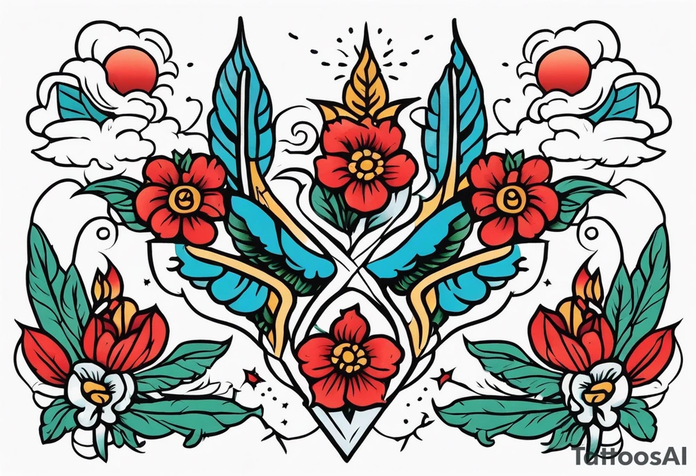heaven vintage tattoo style old school traditional bold color tattoo idea
