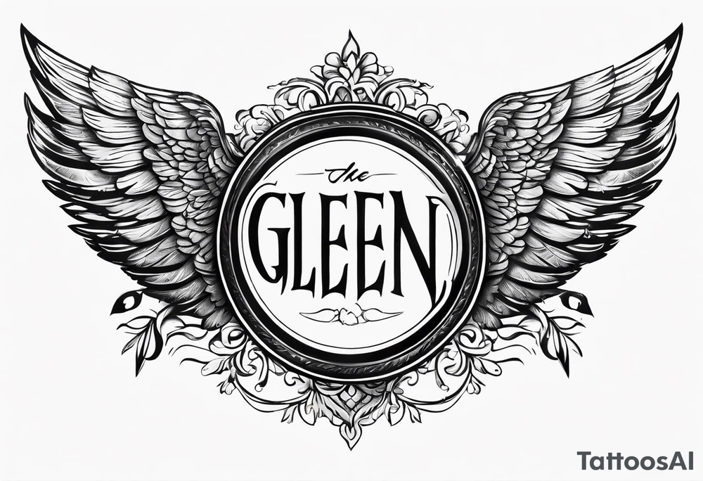 The word Glenn on a banner with angel Wings tattoo idea