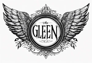The word Glenn on a banner with angel Wings tattoo idea
