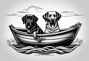 two dogs in a boat that has the word McNamara on the side tattoo idea
