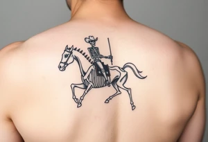 cowboy skeleton riding a horse skeleton on bicep, Fill with (stars, dots, and flowers) tattoo idea