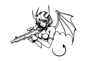 demon girl holding gun tattoo idea