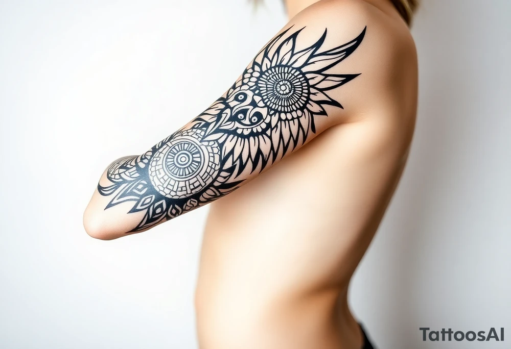 bold line shaman and indian style tattoo idea