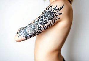 bold line shaman and indian style tattoo idea
