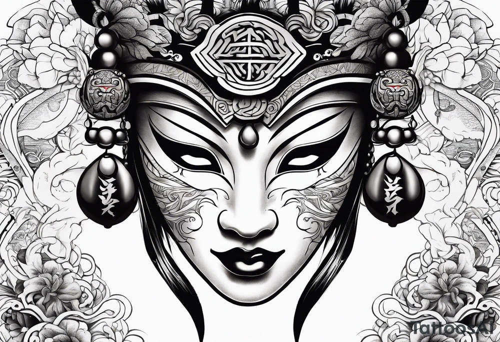Japenese henya mask split tattoo idea