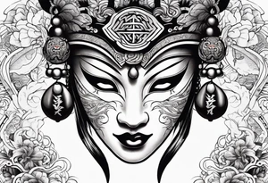 Japenese henya mask split tattoo idea