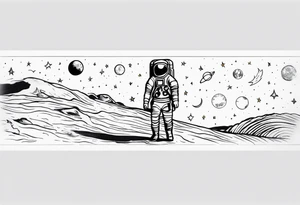 man on the moon space theme arm sleeve tattoo idea