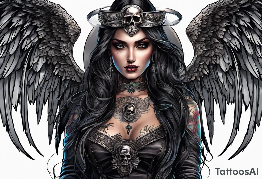 angel of death with a skull head tattoo idea