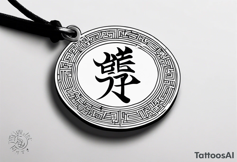 Chinese lettering with a coin charm tattoo idea