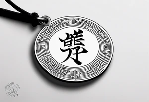 Chinese lettering with a coin charm tattoo idea