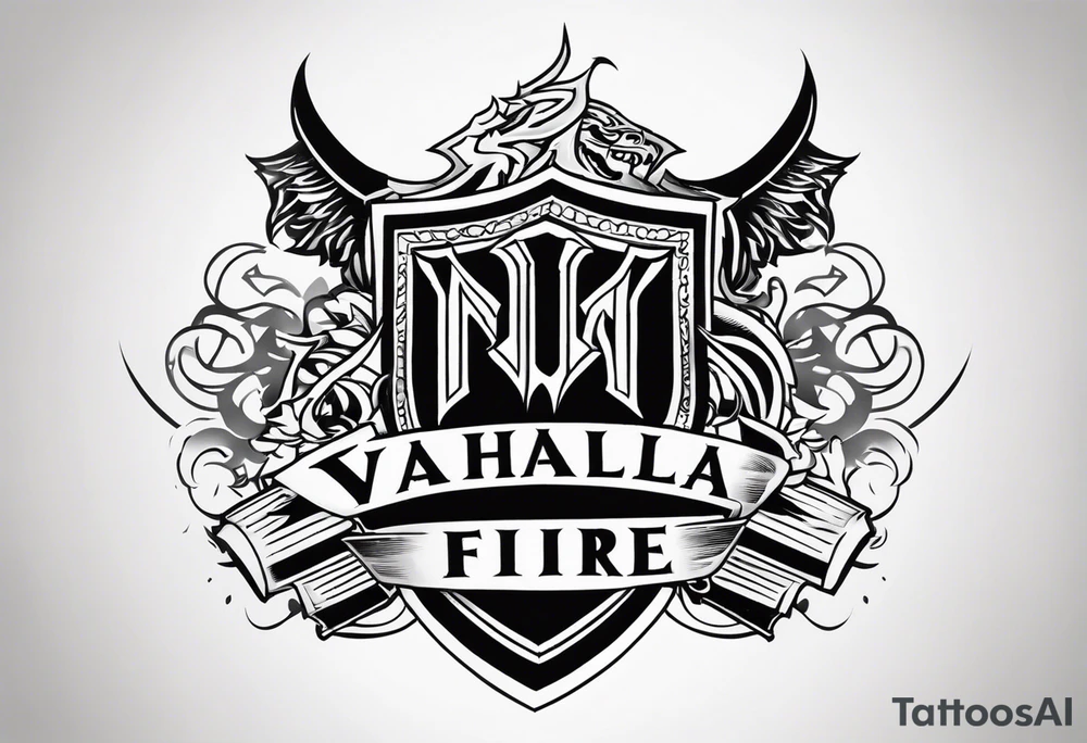 Valhalla fire sword shield stairs tattoo idea
