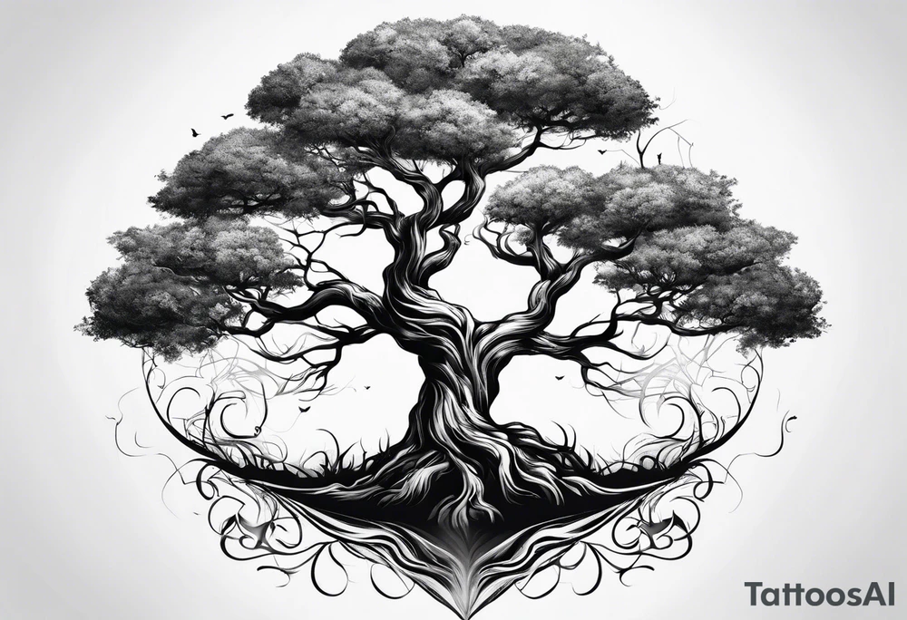 Two seperate trees twisting together tattoo idea