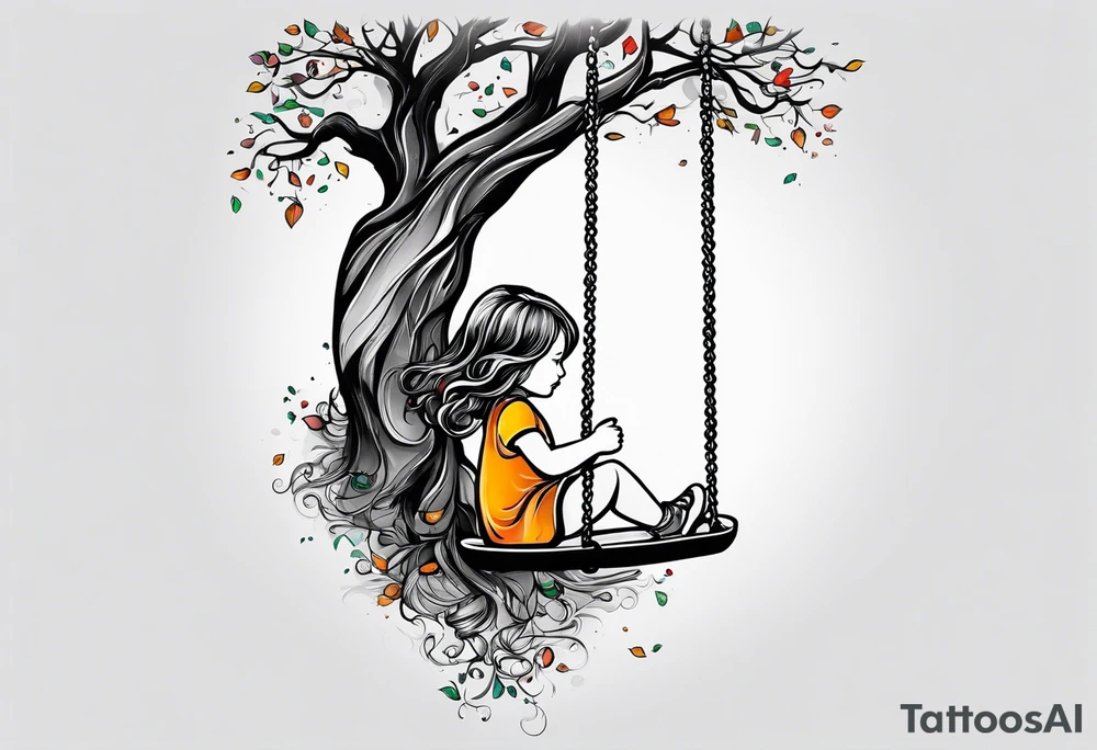 little girl swinging under a tree of life tattoo idea