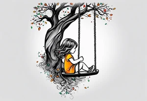 little girl swinging under a tree of life tattoo idea