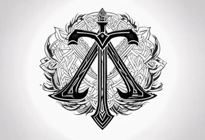 Valhalla sword 
shield axe Valknut mist tattoo idea