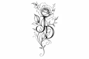 Intertwined J and D hidden within rose petals and leaves. tattoo idea