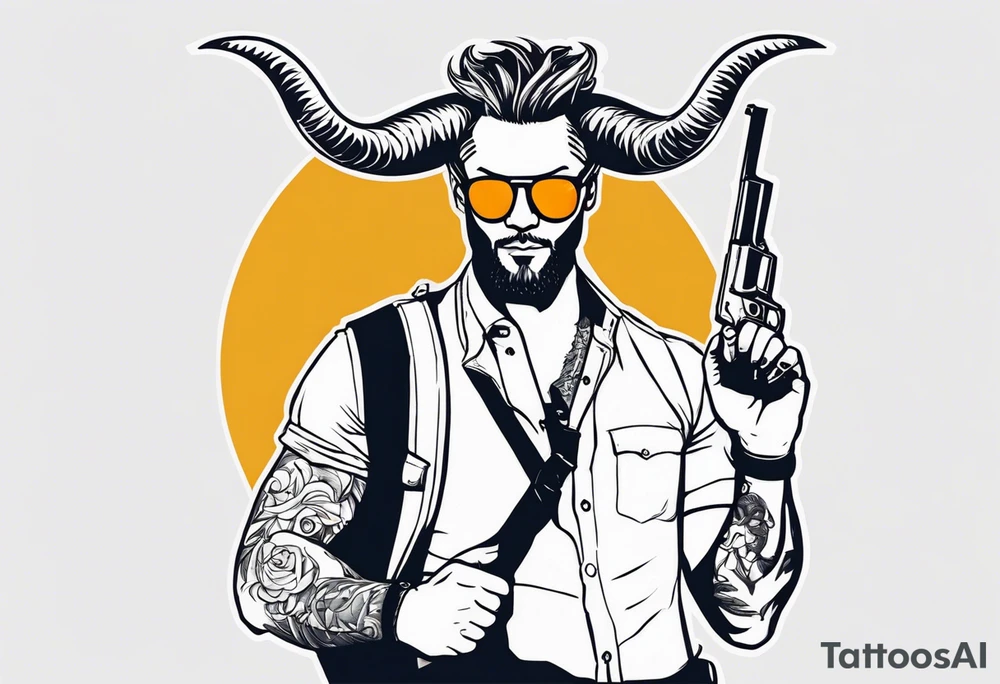 capricorn man with sunglasses and gun tattoo idea