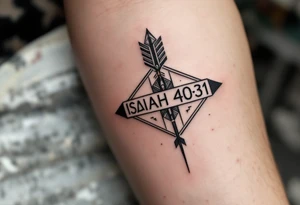 native american full-length arrow saying "Isaiah 40:31" tattoo idea