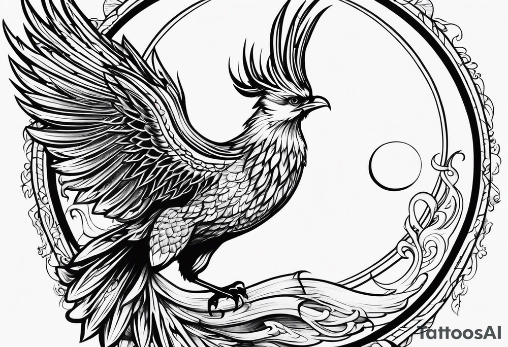 phoenix sur une lune bleu tattoo idea