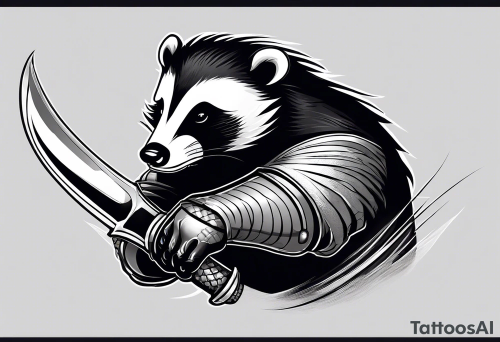 Draw me badger with aggressive full body, killer face with cute smile, very long nails and he attacks like a Turkish gladiator to enemy and also he has very deadly looking. The only weapon is his braveness he fights with his nails. tattoo idea